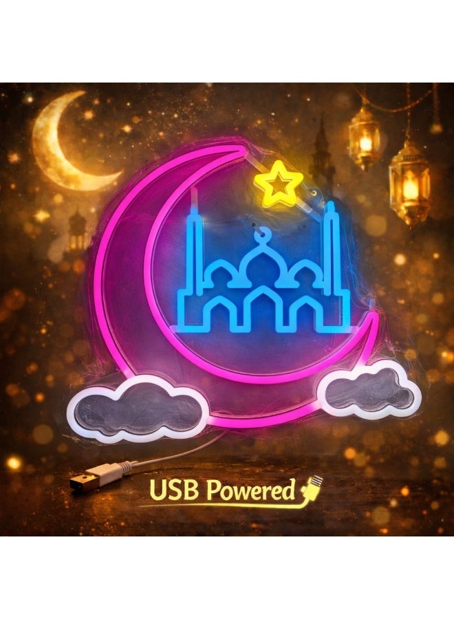 Moon and Mosque Neon Light Sign – Islamic Wall Decor for Ramadan, Eid, and Home Ambiance - Image 3